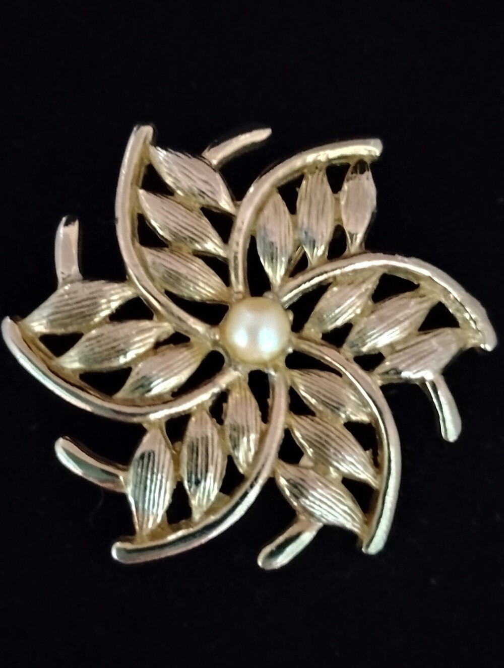 Gold-Tone Floral Pearl Center Brooch - Women Jewelry